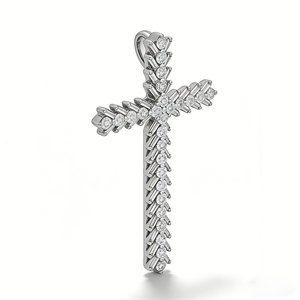 สร้อยคอจี้รูปกางเขนแบบคลาสสิก ชุบทองคำขาว 10K/14K/18K ประดับเพชร CVD ผลิตในห้องปฏิบัติการ ของขวัญสำหรับโอกาสพิเศษ - Product Image 2