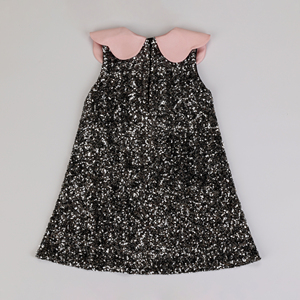 Vestido de fiesta con lentejuelas para niñas pequeñas con lazo y cuello rosas - Product Image 6