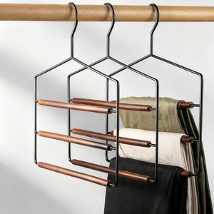 <span class=keywords><strong>Cintre</strong></span> à pantalons multicouche <span class=keywords><strong>en</strong></span> hêtre avec rangement sans couture et <span class=keywords><strong>cintre</strong></span> <span class=keywords><strong>en</strong></span> <span class=keywords><strong>bois</strong></span> multifonctionnel pliable - Product Image 3
