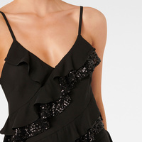 Robe décontractée personnalisée pour femme avec sequins et volants, col en V, dos nu, mini-robe brodée de sequins, robe confortable en mousseline de soie avec sequins pour femme