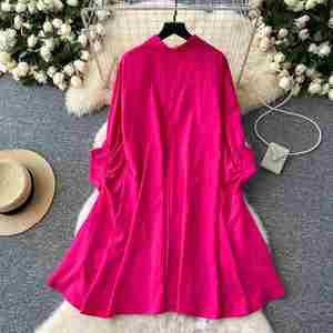 Vestido Maxi de Otoño Tejido, Transpirable, Ecológico, Lavable, con Cuello en V, Asimétrico, Línea A, para Mujer, Estilo Imperio, Rojo, Negro, Amarillo, Blanco - Product Image 4