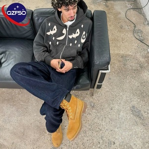Fabricants de vêtements en détresse brodé soleil délavé Pigment lavage Street Wear Logo personnalisé recadrée sweats à capuche brodés pour hommes - Product Image 2