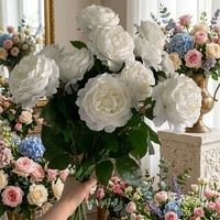 K-0171 Pivoines blanches de haute qualité au toucher réel, fleurs de pivoine en latex réalistes en vrac pour les centres de table de mariage, les arrangements floraux de fête