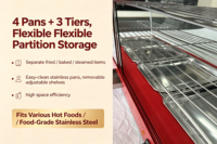 Vitrine chauffante commerciale pour aliments de restaurant avec comptoir, portes vitrées incurvées et isolation thermique