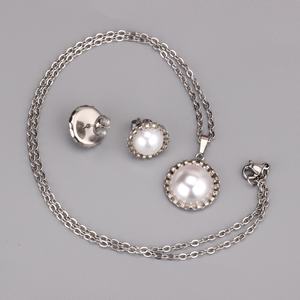 New Arrivals Gold Plated Women Circle <b>Necklace</b> Earrings <b>Sets</b> Elegant Stainless Steel <b>Pearl</b> Jewelry <b>Sets</b> - Product Image 4
