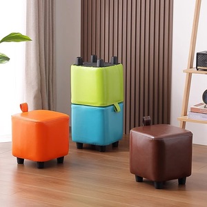 Portable <b>Stool</b> Square Leather Ottoman Stackable Home Living Room <b>Sofa</b> Side Seat For Children Adults Elderly - Product Image 4