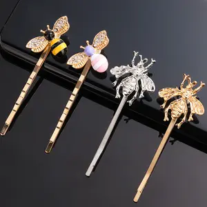 H1539 Bling Bunte Strass Pave Gold Haars pangen, Bling Crystal Bee Animal Charm Haarnadeln Bobby Pins