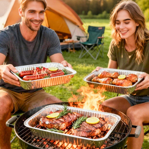 Barquettes jetables en <span class=keywords><strong>aluminium</strong></span> pour emballage alimentaire, plats à griller, conteneurs de restauration avec couvercle en plastique - Product Image 6
