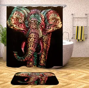 G & Dカスタマイズ可能なインドの象の停電3D昇華シャワーカーテン