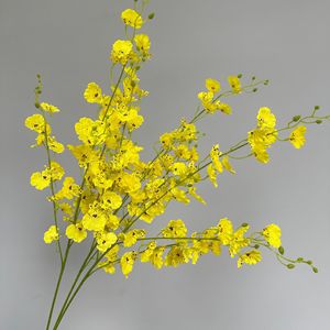 Fleur artificielle Meng Jie Dancing Orchid 30cm-100cm, orange jaune, en plastique et soie, pour vase, décoration de mariage - Product Image 4