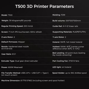 T500 Large Klipper 3D Printer From Comgrow Fast Printing Speed 500*500*500 Large Printing Size 3D Printers - Product Image 6