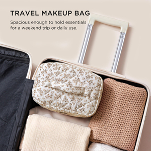 Large Quilted Makeup <b>Bag</b> for Women Cosmetic Case Travel Toiletry Organizer with Handle - Product Image 2