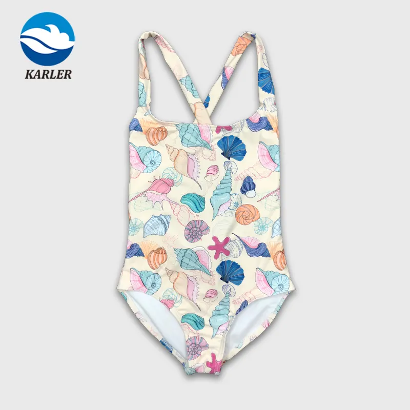 Factory OEM ODM Fully Lined Elastic Criss-cross Back Straps Sleeveless Girls Toddlers Children Kids One Piece Swimwear Swimsuits