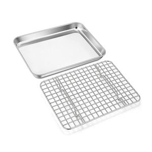 Factory Wholesale Stainless Steel Metal Bread Cookie Baking Dishes <strong>Pans</strong> With Cooling Rack Set - Product Image 1
