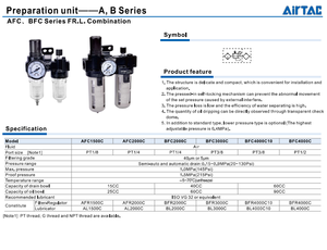 AIRTAC F.R.L. Unità Filtro-Regolatore-Lubrificatore Serie AFC BFC - Modelli AFC/BFC-1500C/2000C/300C/4000C--A/L-N-1/2/3/4-W-G/T - Product Image 5