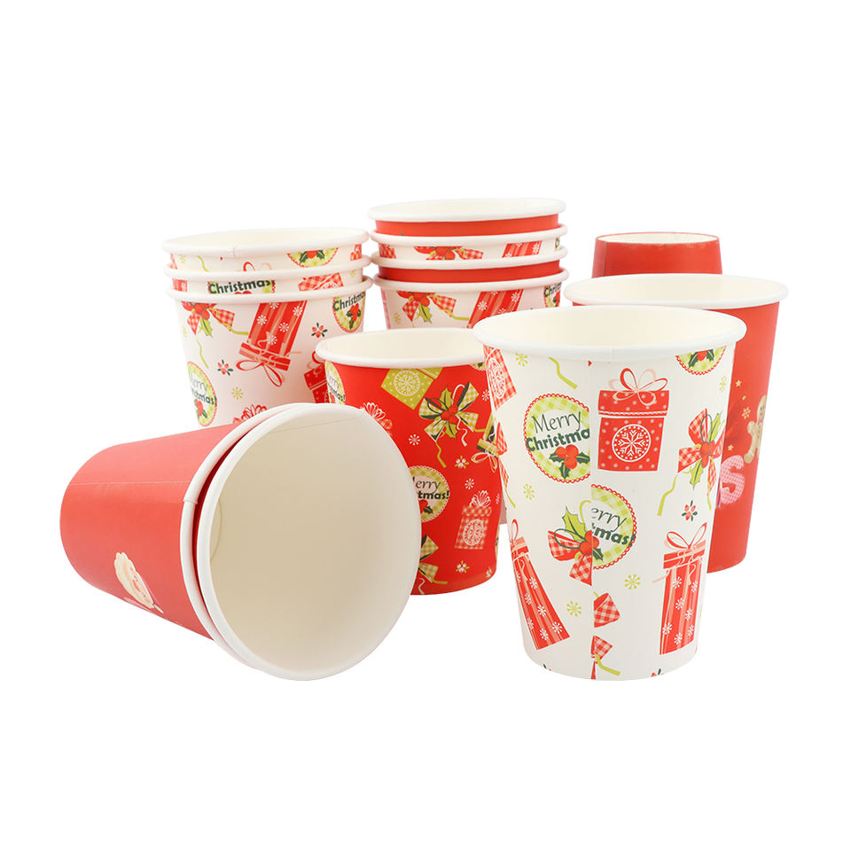 Christmas Series Custom Biodegradable Pe Coated Lined Disposable Coffee Paper Cup for Hot Drink