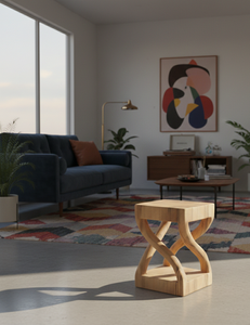 Taburete Escultural Moderno de Madera Suar, Hecho a Mano con Madera Sólida, Líneas Orgánicas, Tono Cálido, Estructura Robusta para Uso en Hoteles y Apartamentos - Product Image 3