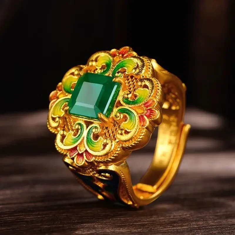 Дворцовый стиль, Золотая инкрустированная эмаль, весеннее кольцо для всего сада, роскошная старинная стильная женская бижутерия, универсальный подарок для вечеринки