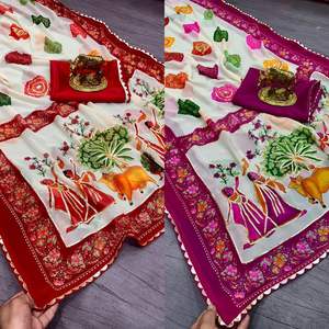 Saree con un Intrincado Diseño Bandhani en Toda la Prenda, Color Rojo y Blanco, Estilo Clásico Único, para Fiestas, Precio al por Mayor - Product Image 4