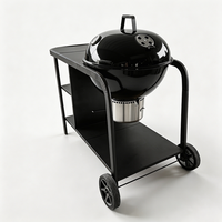 Barbecue à charbon de bois robuste avec table latérale, chariot de transport extérieur pour jardin et restauration
