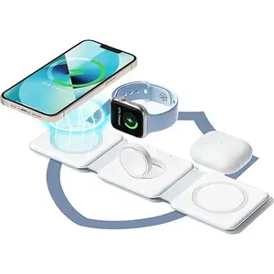 Magnetic 3 in 1 Foldable Wireless Charging Station Stand 3 in one Fast 15W Phone Wireless Charger Custom logo for iphone