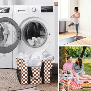 Sac de plage et panier à linge portable en polyester imperméable, motif à carreaux marron, collection Aloha, personnalisable - Product Image 6