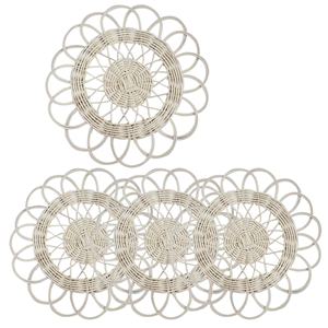 White Rattan <b>Placemat</b> Woven Rattan <b>Placemat</b> Flower <b>Wicker</b> Rattan Charger Plate Elegant Table Mat for Home and Wedding - Product Image 1
