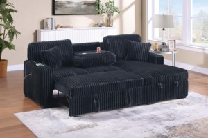 Divano Letto Sezionale Convertibile 2 Pezzi Stile Moderno con Tavolino Estraibile, Portabicchieri, Porta USB, Chaise Longue e Cuscini Abbinati, con Contenitore - Product Image 4