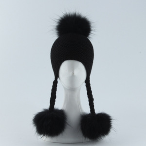 Mode nouveau produit Design bébé hiver doux boule de fourrure chapeau réel trois fourrure de raton laveur pompons <span class=keywords><strong>bonnet</strong></span> chapeaux pour enfants - Product Image 6