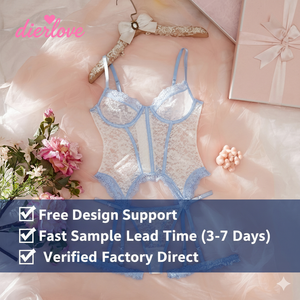 Dierlove 2026 Nuova Collezione Lingerie Trasparente <span class=keywords><strong>Taglie</strong></span> <span class=keywords><strong>Forti</strong></span>, Body in Pizzo Blu, Intimo Femminile Sexy - Product Image 5