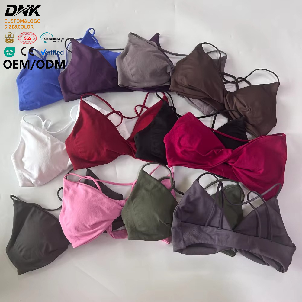Women Twist Front Sports Bra V-neck Medium Support With Removable Pads Fitness Wear Seamless Yoga Bra Workout Gym Top Underwear