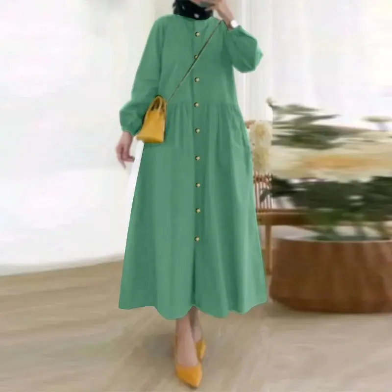 M110 Wholesale Turkey Dubai Plain Custom Casual Modest Abaya Muslim Women Dress Kaftan Dubai Long Sleeve Abaya Dresses