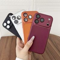 Étui de téléphone antichoc en cuir de luxe texturé TPU pour iPhone 17 16 Plus 15 14 13 12 18 Pro Max avec protection d'objectif et coque blindée mate
