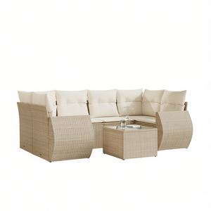 Conjunto de Sofá de Jardín de Ratán Beige, 6 Plazas, Muebles de Exterior de Diseño Contemporáneo, Estructura de Acero Resistente a la Intemperie - Product Image 1