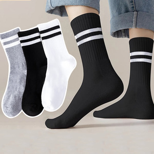 <b>Socks</b> Striped Cotton Breathable Daily Wear Adults Spring Casual Knitted <b>Socks</b> Black White Gray - Product Image 1
