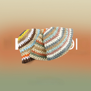Sọc mũ rơm Mũ mặt trời người phụ nữ bãi biển Kỳ nghỉ cô gái Crochet xô <span class=keywords><strong>hat</strong></span> cổ cầu vồng Gradient tương phản màu sắc mùa hè giấy - Product Image 4