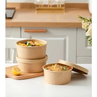 Custom Bedrukt Wegwerp 500Ml Food Grade Afhaaldoos Papier Kraft Bruine Papieren Kom Met Deksel