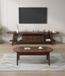 Meuble TV en bois massif naturel de haute qualité avec tiroirs et étagères, console multimédia pour salon - Product Image 4
