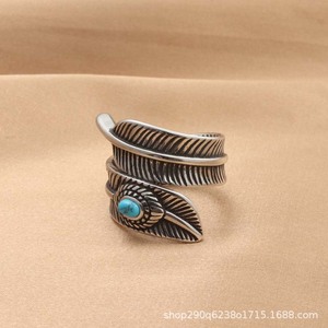Feather <b>Ring</b> Stainless Steel Men's Casual Jewelry Ruby Stone Design - Product Image 3