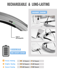 Luz de Lectura LED Flexible para el Cuello Glocusent, Recargable por USB Tipo C, con Brillo Regulable y Ajustable - Product Image 3