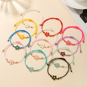 Daisy Floral <b>Bracelet</b> Set Colorful Braided Jewelry Gift For Women Fashion <b>Beaded</b> <b>Bracelets</b> Zinc Alloy Channel Setting - Product Image 2