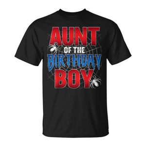 T-shirt Aunt Of The Birthday Boy con motivo a ragnatela, manica corta, girocollo, per adulti, ideale per feste - Product Image 1
