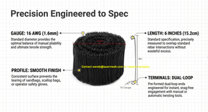 Fil de ligature noir recuit plat de 6 pouces, calibre 16, 1000 pièces, double boucle, pour renforcement de câbles et liens de barres d'armature - Product Image 5