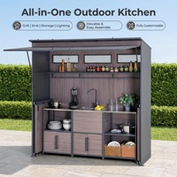 Meuble de cuisine extérieur moderne avec panneau de porte en panneau de particules acrylique, structure en acier inoxydable, évier et robinet intégrés mobiles