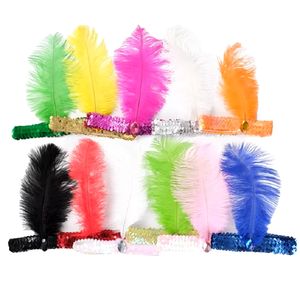 Serre-tête à paillettes pour femmes, bandeau multicolore à plumes - Product Image 2