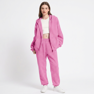 Hemistyles Women's Oversized Hooded <b>Sweatshirt</b> Set Breathable Eco-Friendly Drop-shoulder Solid <b>Pink</b> Fleece Cotton Blend Regular - Product Image 1