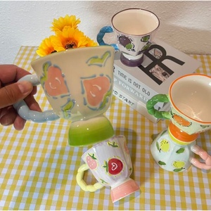 Taza de Cerámica Estilo Nórdico Pintada a Mano con Relieve de Puntos, Taza de Porcelana para Café, Leche, Avena, Regalos Empresariales - Product Image 4