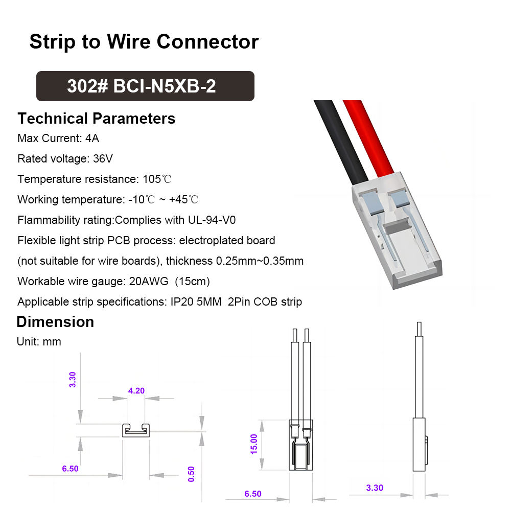 302 #5mm 2Pin tira de alambre