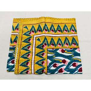 Hand Block Printed Kantha Cotton <b>Bedspread</b> Quilt Made With <b>Lightweight</b> Layers And Decorative Patchwork For Stylish Bedding - Product Image 3