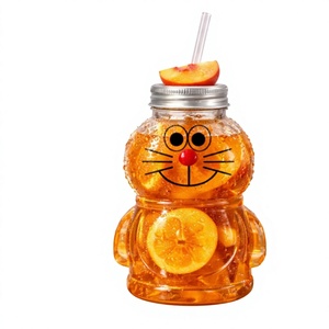 Botella de Plástico PET de 400 ml con Diseño de Oso y Tapa con Orificio para Pajita, Tapa de Aluminio Resistente - Product Image 1